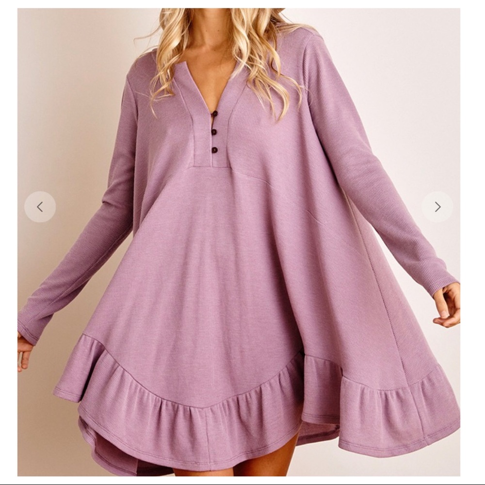 24.  Beautiful long sleeves Ruffle Hem Tunic Tunic Dress - Picture 6 of 6
